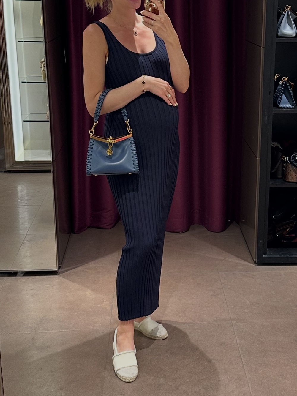 Légoe Heritage Maternity Navy Ribbed Sleeveless Maxi Dress